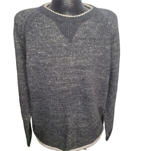 Nevada Men's Vintage 90's Dark Gray And Cream Wool Blend Crew Neck Sweater L